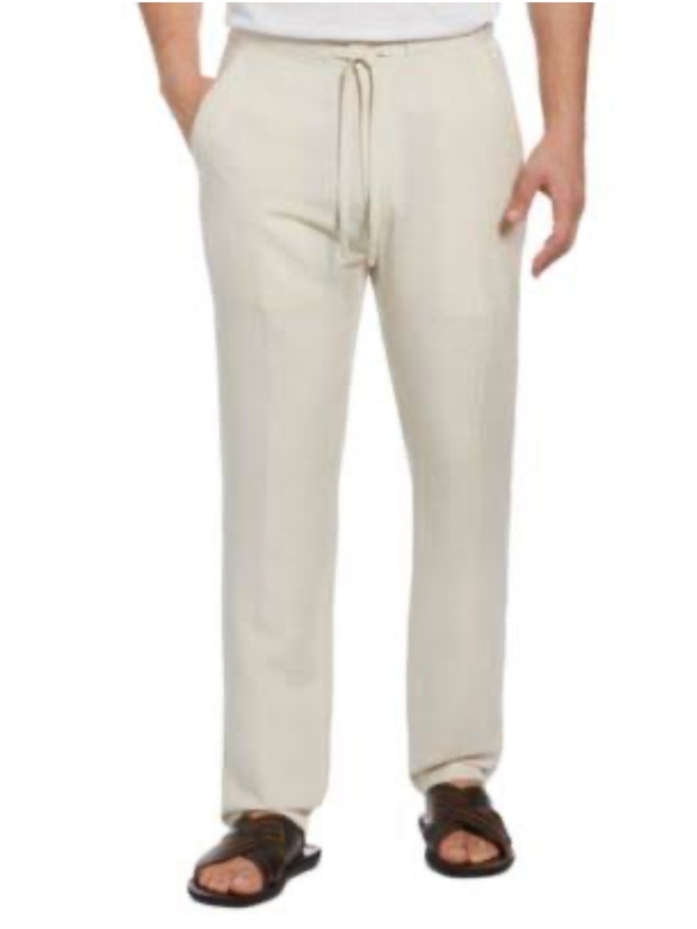 Cubavera Men's Drawstring Linen-Blend Chinos - Cream Tan 2XL